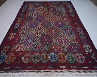 8x14 大型 1950年代 アンティーク アフガン キリム ラグ、本物の平織り