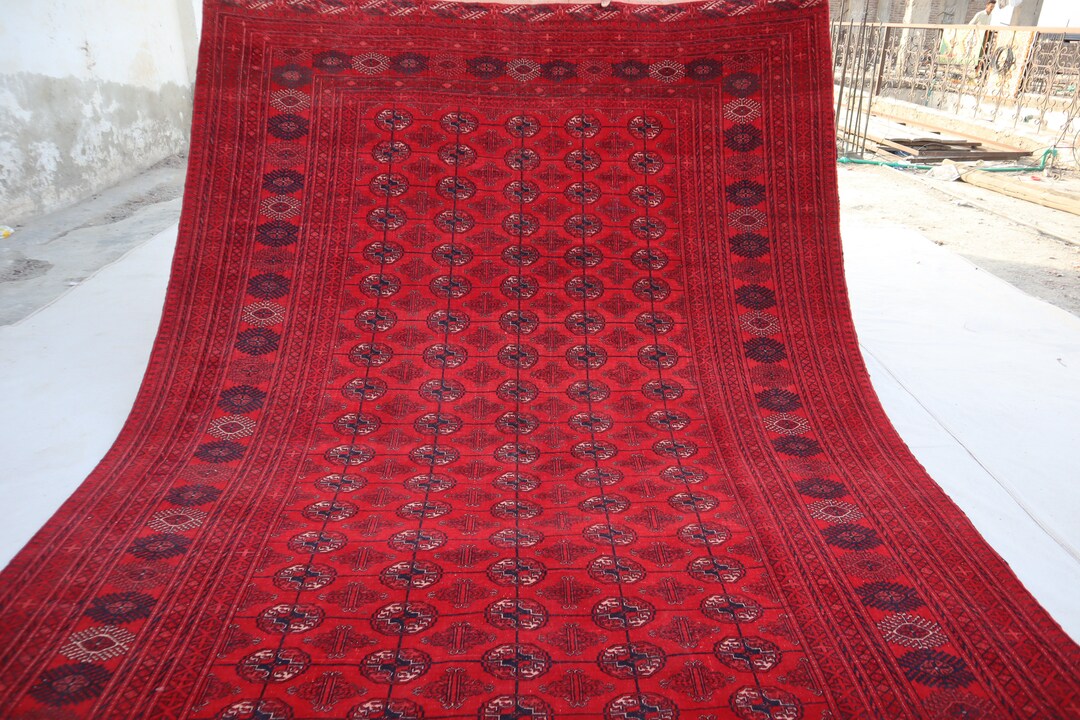Antique Turkmen Mowri Bukhara Rug 6'6x8'11 Afghan Handmade Wool Area ...