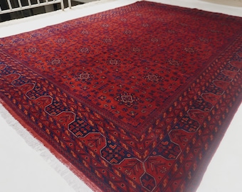 1990s Antique Rug 8'4x11'5" Turkmen Tekke Bukhara Rug Large Area Rug, Handmade Wool Rug Afghan Old Style Rug, Tribal Soft Pile Oriental Rug