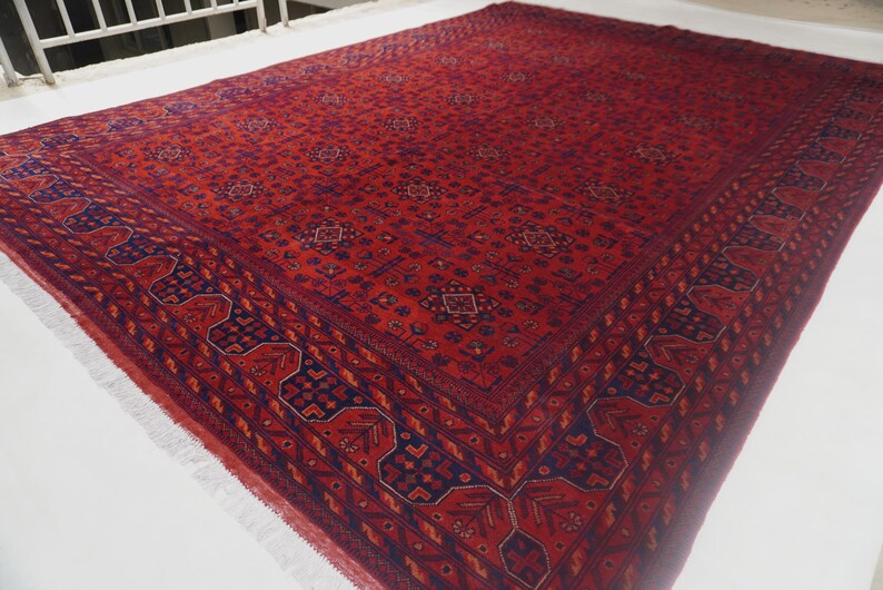 1990s Antique Rug 8'4x11'5" Turkmen Tekke Bukhara Rug Large Area Rug, Handmade Wool Rug Afghan Old Style Rug, Tribal Soft Pile Oriental Rug image 1