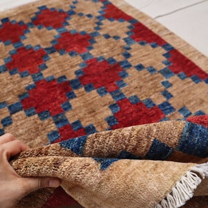 Geometric Gabbeh rug 4x6 Handmade wool rug, Afghan Modern Rug, Vegetable dyes rug,  rug, Brown, Red Bedroom, Entry way, Kids room rug