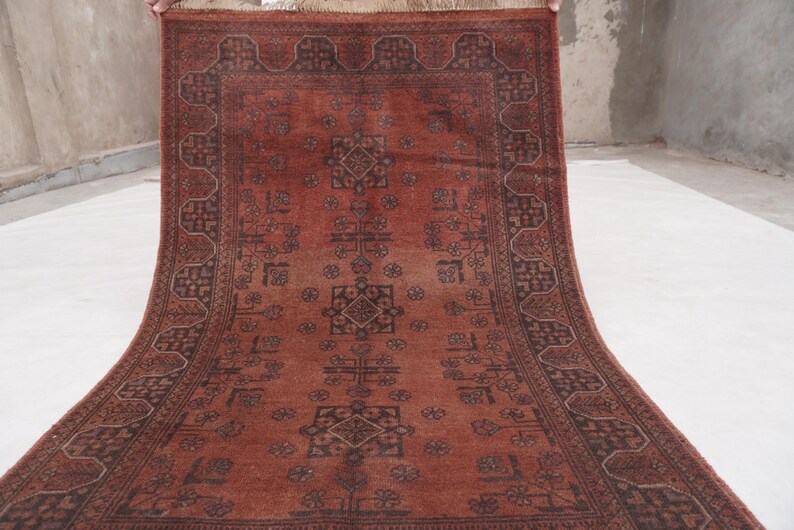 Antique Terracotta Rug 3'4x5'3" Turkmen Bukhara Rug, Handmade Afghan Wool Rug, Bedroom Rug, Office Rug, Kitchen Rug, Tribal Rug image 8