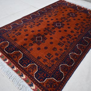 3&#39;2x5&#39;2 ft Orange Rug, Tribal Bukhara Rug, Handmade Wool Rug, Oriental Rug, Bedroom Rug, Modern Tribal Rug 95x155 cm Bedroom Rug Vintage Rug