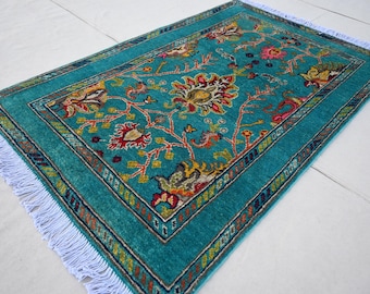 Afghan Turquoise Rug 3x4 Turkish Bijdar Rug, Handmade Wool Rug, Natural Veg dyes Rug Oriental Area Rug, Entryway Rug, Office Rug Bedroom Rug