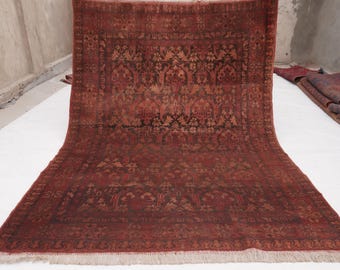 5'2x7'3 ft Afghan Vintage Terracotta Rug, Handmade Wool Rug, Waziri Caucasian Rug, Soft Pile Distress Faded Turkmen Tribal Rug, Oriental rug