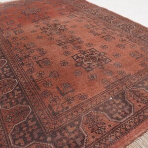 Antique Terracotta Rug 3'4x5'3" Turkmen Bukhara Rug, Handmade Afghan Wool Rug, Bedroom Rug, Office Rug, Kitchen Rug, Tribal Rug image 3