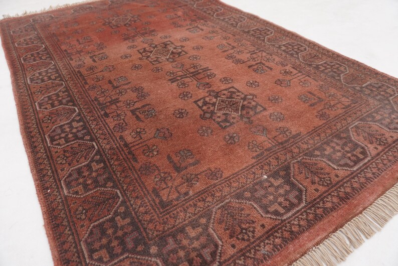 Antique Terracotta Rug 3'4x5'3" Turkmen Bukhara Rug, Handmade Afghan Wool Rug, Bedroom Rug, Office Rug, Kitchen Rug, Tribal Rug image 3