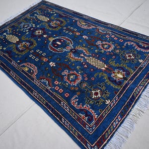 Rich Blue Rug 3x5 Afghan Rug, Handmade Rug, Fine Wool Rug, Turkmen Bijdar Rug, Turkish Oushak Rug, Bedroom Rug, Kitchen Area Rug, Office Rug