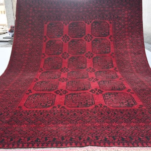 1920s Vintage Rug 7x9 Hand Knotted Rug, Turkmen Tekke Ersari Area Rug, Wool Rug Oriental Rug, Geometric Orange Black Rug, Tribal Bedroom Rug