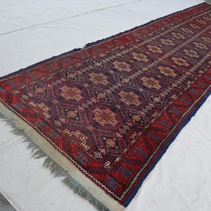 Vintage 13 ft Runner Rug, Afghan Handmade Wool Rug, Geometric Tribal rug Hallway Runner Rug Turkmen Tribal Rug, Kitchen 90x400 cm Runner Rug