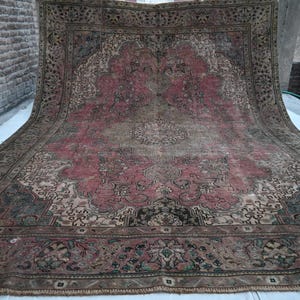 12&#39;8x9&#39;5 ft Large Afghan Antique Caucasian Rug, Handmade Wool Terracotta Pink Rug, Turkmen Rug, One of Kind Rug 285x385 cm Dining Table Rug