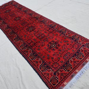 Red 9 ft Runner Rug, Afghan Handmade Fine Wool Rug, Stunning Turkmen Tribal Bukhara Rug, Oriental Nomadic Hallway Runner, Kitchen Runner Rug