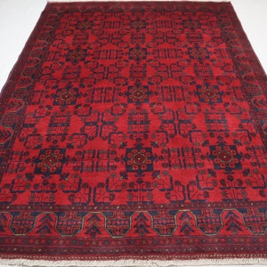 Afghan Bukhara rug 6x8 Turkmen Hand-Knotted rug 5&#39;10x7&#39;10 ft Afghan High Pile Vintage Carpet In Excellent Condition, Tribal Rug, Afghan rug