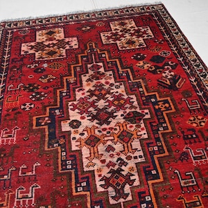 4&#39;5x6&#39;7 ft Antique Rug, Caucasian Rug, Turkish Geometric Rug, Turkmen Handmade Wool Rug, Afghan Tribal Rug, Bedroom Rug Kitchen Oriental Rug