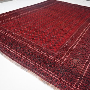 1930s Antique Rug 7x9 Afghan Bashiri Rug, Handmade Wool Rug, Red Turkmen Tribal Rug, Oriental Area Rug, Living Room Rug, Dining Table Rug