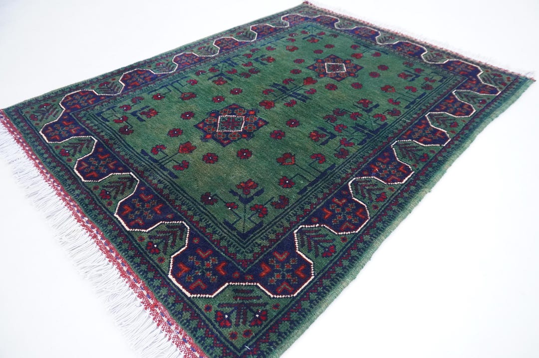 Handmade Green Rug 3x4 Collectors Piece Fine Wool Rug, Afghan Tribal ...