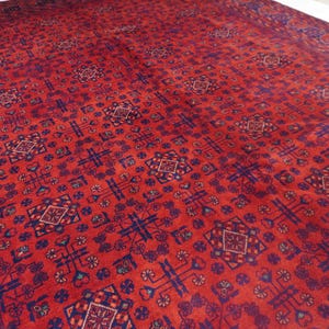 1990s Antique Rug 8'4x11'5" Turkmen Tekke Bukhara Rug Large Area Rug, Handmade Wool Rug Afghan Old Style Rug, Tribal Soft Pile Oriental Rug image 7