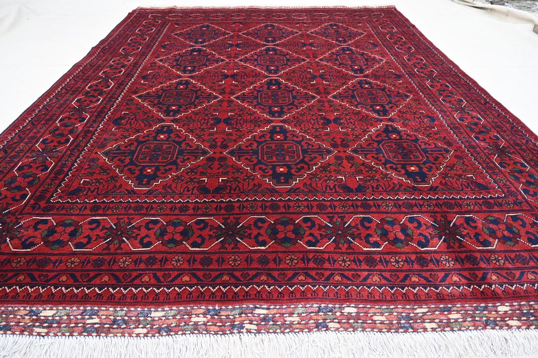 ✦Vintage Afghan Rug✦　190cm×98cm　ペルシャ絨毯 Afghan Rug 7x9 Handmade Rug, Turkmen Kalisaye Bukhara Rug, Wool