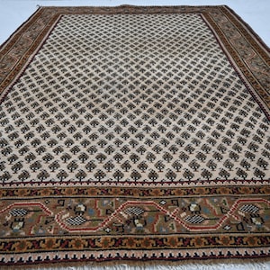 1950s Antique Rug 7&#39;3x5&#39;4&quot; Beige Rug, Afghan Hand Knotted Rug, Wool Rug, Tekke Paisley Rug, Turkmen Tribal Rug, Soft Pile Distress Faded Rug