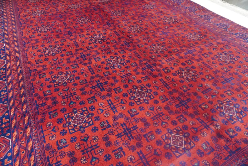 1990s Antique Rug 8'4x11'5" Turkmen Tekke Bukhara Rug Large Area Rug, Handmade Wool Rug Afghan Old Style Rug, Tribal Soft Pile Oriental Rug image 10