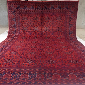 1990s Antique Rug 8'4x11'5" Turkmen Tekke Bukhara Rug Large Area Rug, Handmade Wool Rug Afghan Old Style Rug, Tribal Soft Pile Oriental Rug image 2