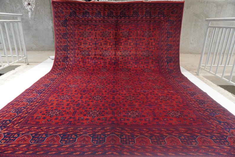 1990s Antique Rug 8'4x11'5" Turkmen Tekke Bukhara Rug Large Area Rug, Handmade Wool Rug Afghan Old Style Rug, Tribal Soft Pile Oriental Rug image 2