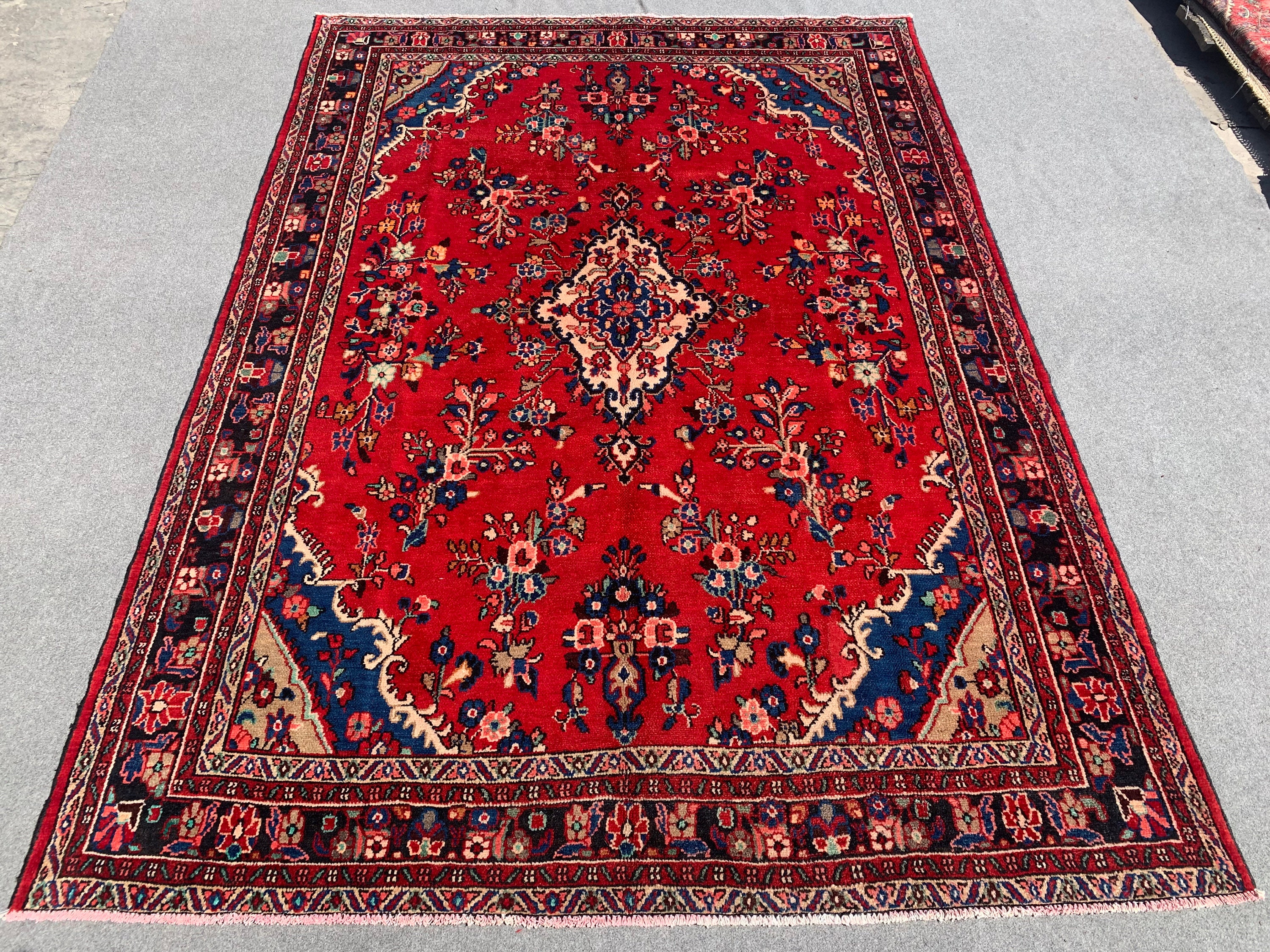7x10 Large Turkish Heriz Antique Rug, Geometric Floral High