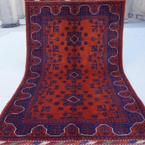3x5 Orange Rug, Tribal Bukhara Rug, Handmade Wool Rug, Oriental Vintage Rug, Bedroom Rug, Modern Tribal Rug 100x155 cm Bedroom Kitchen Rug