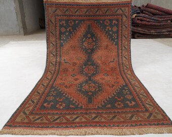 3x5 Afghan Antique Rug, Geometric design Caucasian Rug, Handmade Wool Low Pile Area rug, Oriental Turkmen Classic Rug, Bedroom Rug 95x155 cm