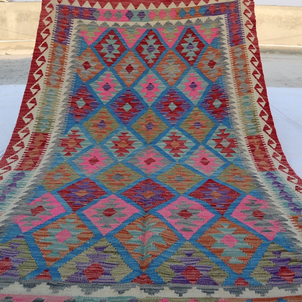 5x8 Handmade Kilim Rug, Afghan Flatweave Multi color Area Rug, Oriental Turkmen Rug, Rug for Bedroom, Office, Kitchen Living Room 160x260 cm