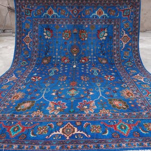 8x10 Blue Bijdar Rug, Top Quality Afghan Handmade Wool Rug, Floral design Oushak Art Rug, Oriental Rug, Turkmen Modern Rug, Living Room Rug