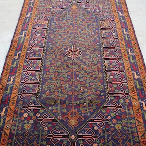 4x7 Vintage Tribal Rug, Afghan handmade  Geometric Rug, Oriental Baluchi Rug, Intricate Pattern, Rich Autumn Colors, Natural Dyes, Navy Blue