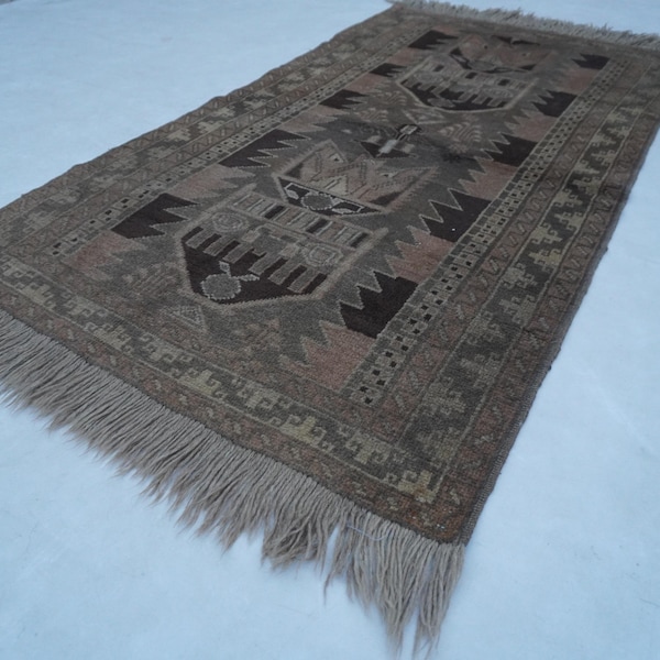 1950s Antique Afghan Terracotta Rug 3'4x6'2 ft Turkmen Handmade Wool Rug, Vintage Area Rug High Pile Baluchi Rug, Living Room Bedroom Rug