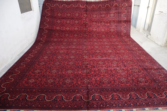 Extra Large Area rug 10x13 Afghan Top Quality Bukhara rug, Hand-knotted High Pile Soft Wool rug, Tribal Oriental XXL rug, Dining table Rug
