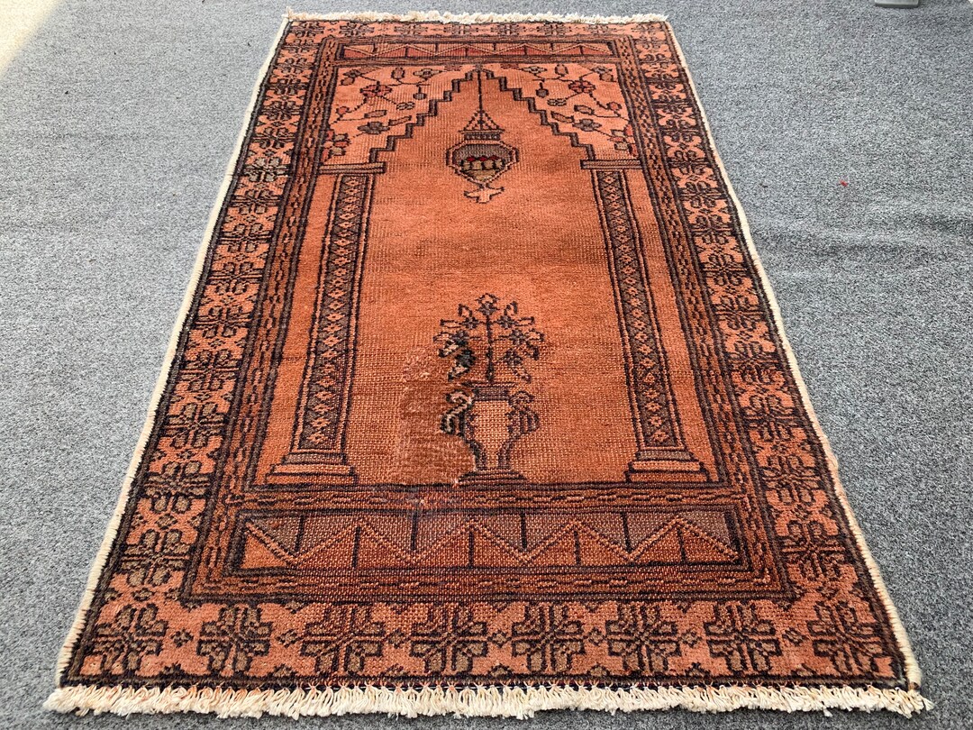 Pryer Rug 1900s Antique Prayer Rug 2x3 No Pile Distressed Faded Rug, Afghan ...