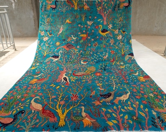 7x10 Handmade Pictorial Rug 6&#39;6x9&#39;8 ft Afghan fine quality Wool Turquoise Rug, Trees of life Rug, Art decor rug, Oriental Rug, Kids Room Rug