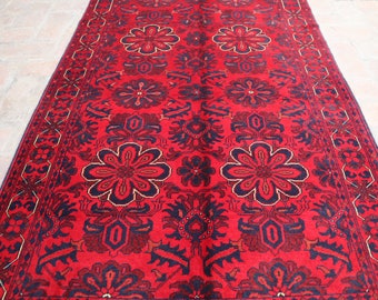 4x6 Turkmen Floral Bukhara Rug, Fine quality Handmade Wool Area Rug, Afghan Tribal Rug, Khal Muhammad Rug, Oriental rug, Bedroom, Office Rug