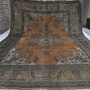 10x13 Large Afghan Antique Caucasian Rug, Handmade Wool Terracotta Turkmen Tribal Rug, One of Kind Rug 300x400 cm Bedroom, Dining Table Rug