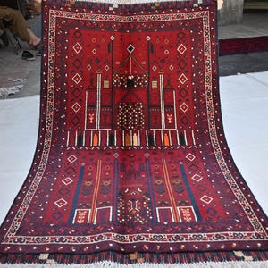 Afghan Prayer Rug 2&#39;10x4&#39;4 ft Afghan Handmade Wool Rug, Vintage Prayer Rug, Muslim Prayer Rug, Turkmen Trible Bedroom Rug, Mosque Prayer Rug