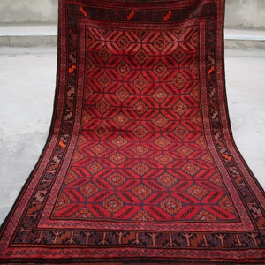 High Pile Antique Baluchi Rug 4&#39;2x6&#39;10 Afghan Handmade Wool rug, Tribal Bukhara Rug, Turkmen Oriental rug, Vintage Area Rug, Fine Afghan Rug