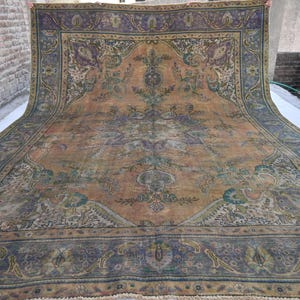 10x13 One of a Kind Large Rug 1920s Antique rug, Terracotta Medallion Rug, Caucasian Rug, Handmade Wool Rug, Afghan Rug, Low pile Faded Rug