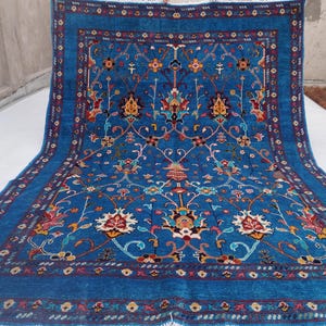 6x9 Afghan Blue Rug 5&#39;7x8&#39;6&quot; Turkish Bijdar Rug, Handmade Wool Rug, Natural Veg dyes Rug Oriental Area Rug, Living Room, Office, Bedroom Rug
