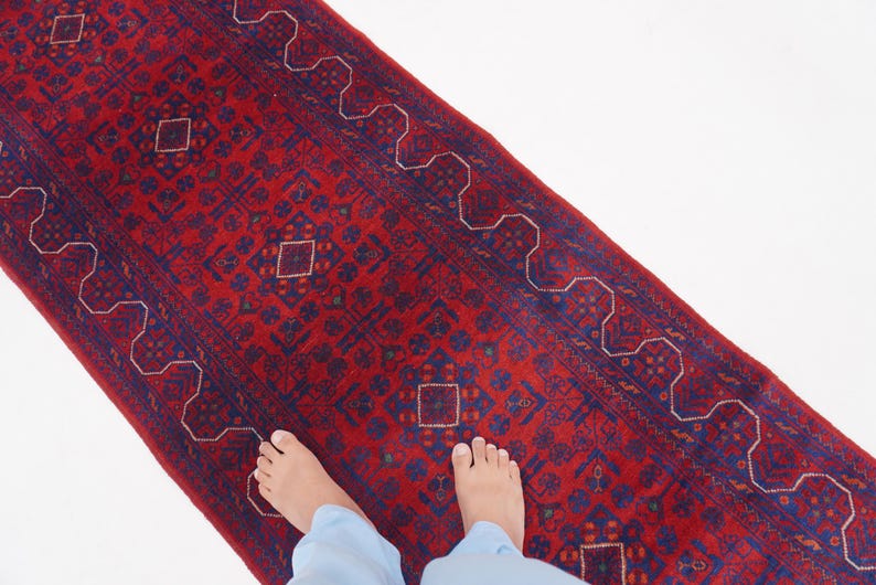 Extra Long 3x30 ft Runner, Afghan High Quality Wool Stunning Handmade Turkoman Rug, Hallway Runner, Famous Bukhara Rug 30 ft Runner 2'9x30" afbeelding 8