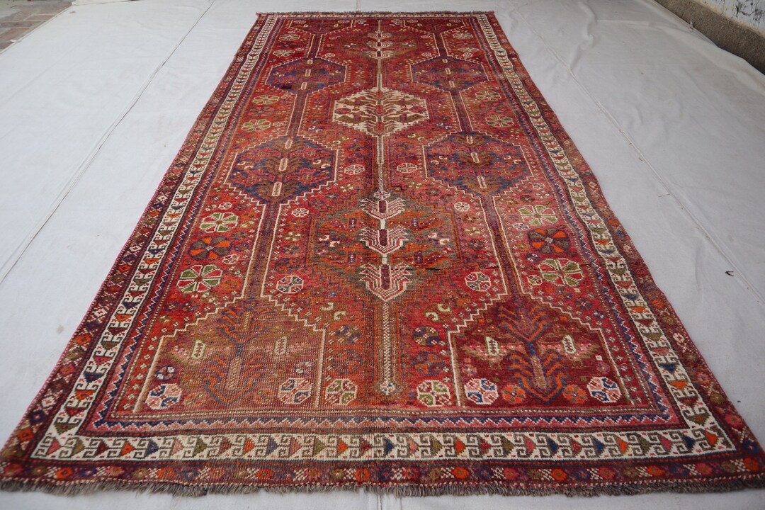 4'8x9'5 Ft Afghan Antique Rug Low Pile Wool Handmade Etsy