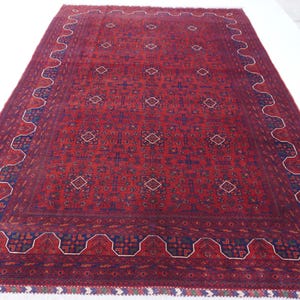 7x10 Afghan Rug, Khal Muhammadi Bukhara Rug, Handmade Wool Rug, Turkmen Tribal Rug, Bedroom Rug, Red Blue Green White Rug, Living Room Rug