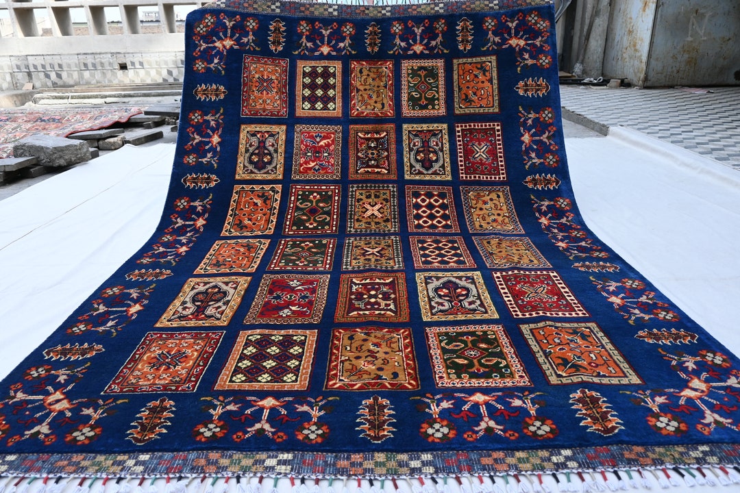 Shokan Area Rug 5x7 Large Blue Rug, Turkmen Ayena Design Design Rug, Handmade Wool ...