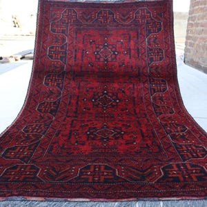 3x5 Afghan Vintage Rug, Stunning Hand Knotted Wool Rug, Tribal Turkmen Red Bukhara Rug, Oriental Rug, Bedroom Rug, Kitchen Rug, Office Rug