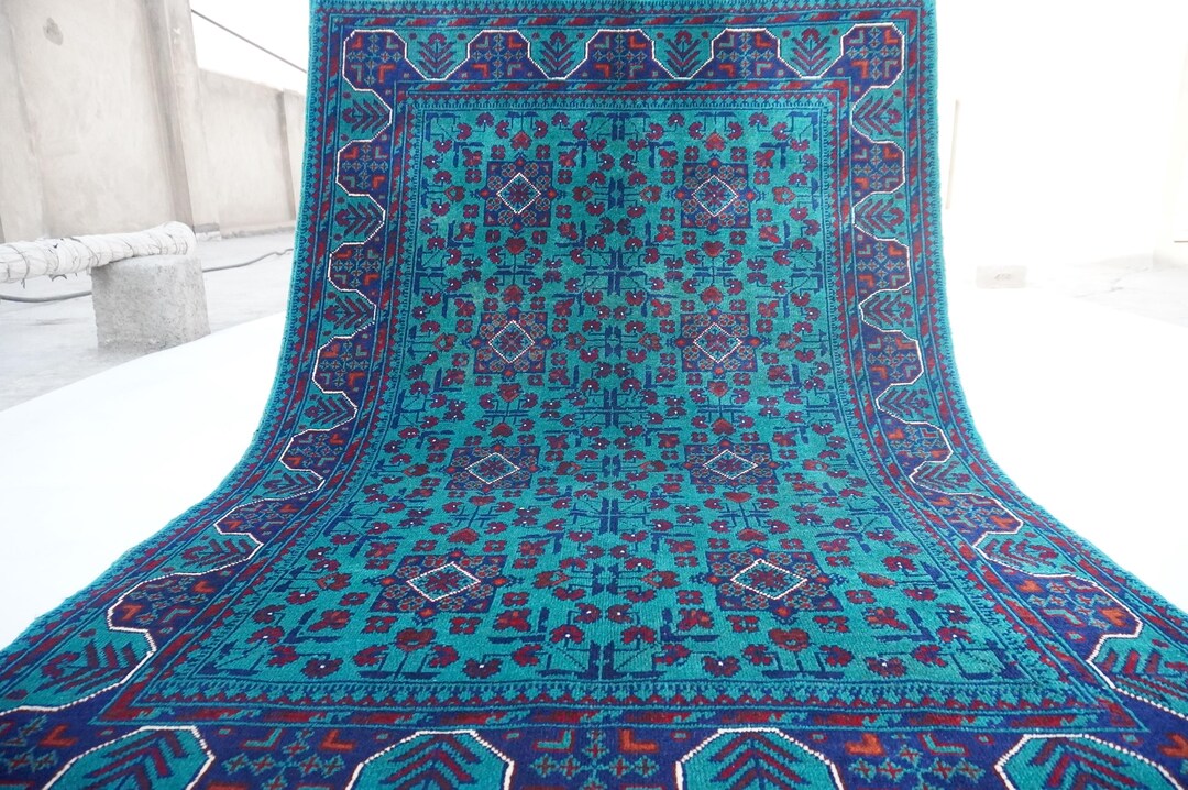 4x6 ( 125x185 Cm ) Turquoise Bukhara Rug, Turkmen Khal Muhammadi