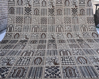 9x9 Vintage Square Rug, Afghan Hand Knotted Wool Rug, Beige Brown Rug, Large Caucasian Rug, Turkmen Tribal Rug, Living Room Rug Oriental Rug