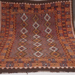9x10 Square Shape 1920s Antique Handmade Afghan flatweave Kilim Rug 280x290 cm Terracotta Living Rom Rug, Bohemian Tribal Turkish Area rug